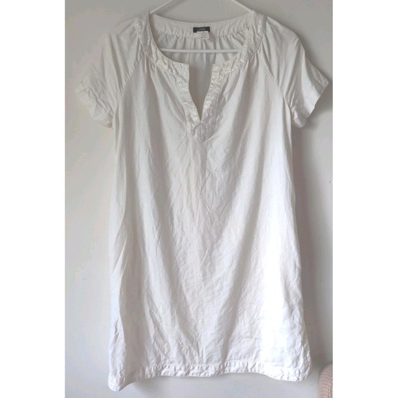 J. Crew Dresses & Skirts - J. Crew Short Sleeve Linen Relaxed Shift Cream Dress Metallic Trim Pockets Sz 2‎